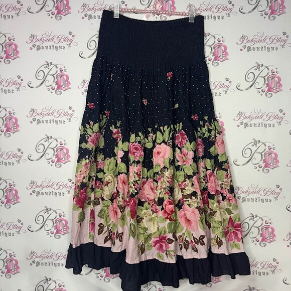 Dresses & Skirts - Skirt/dress roses polka dot pink green black stretchy wear as a dress or skirt